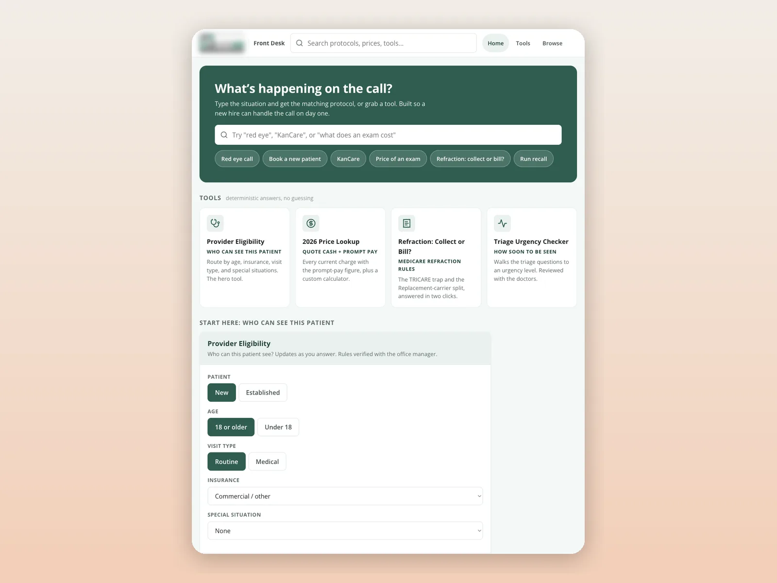 The knowledge base installed on a tablet