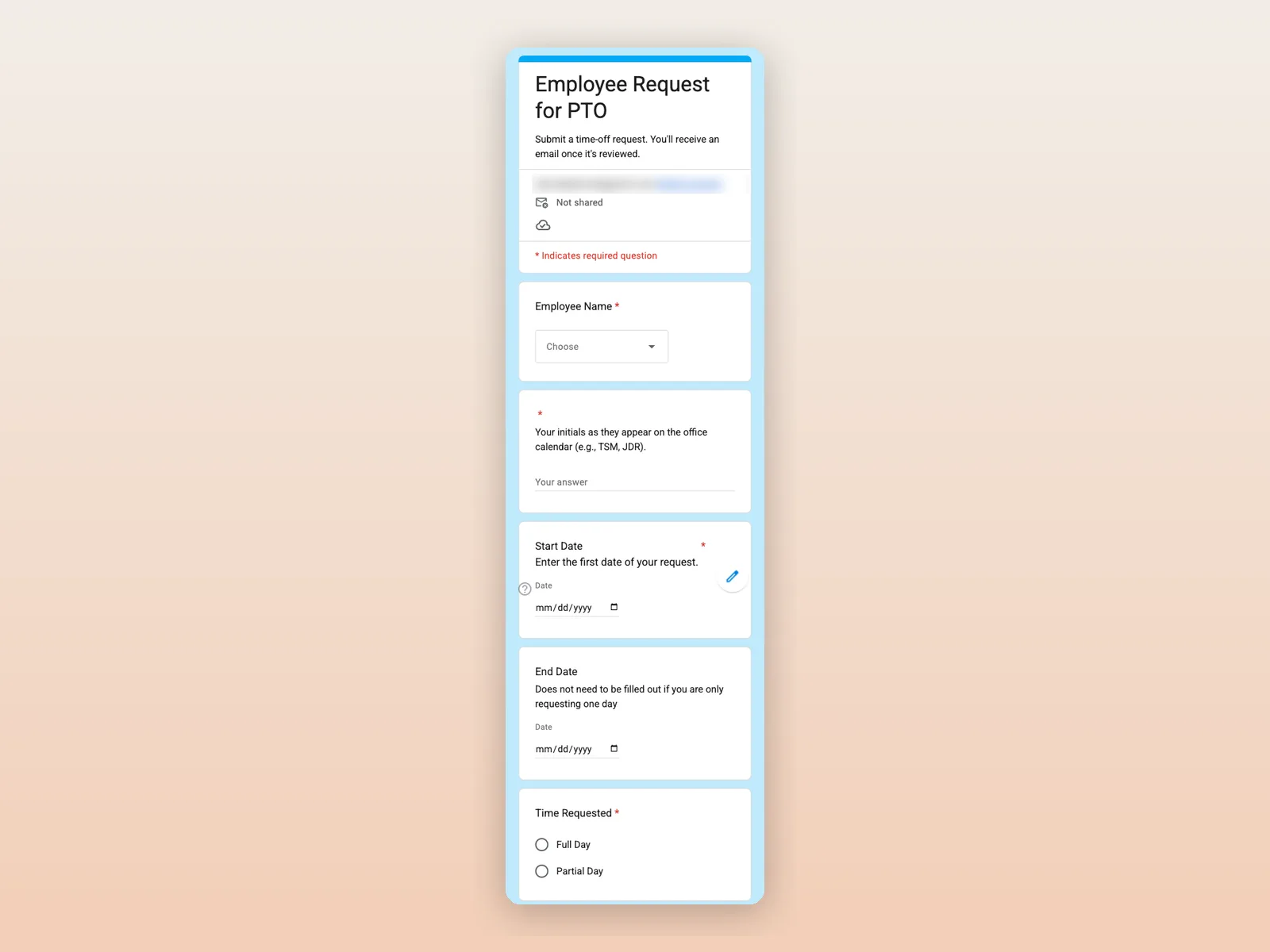 The request form on a phone